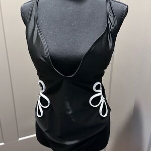 Black Swimsuit with White Accents
